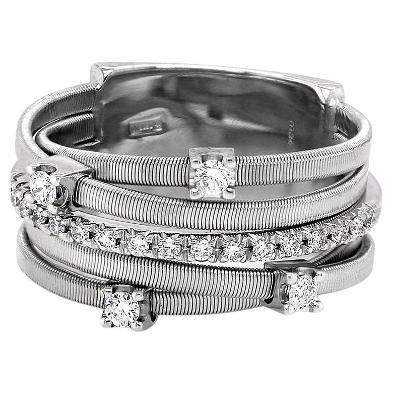 Marco Bicego, Goa Collection 18 K White Gold Five Strand Diamond & Pave Ring For Sale