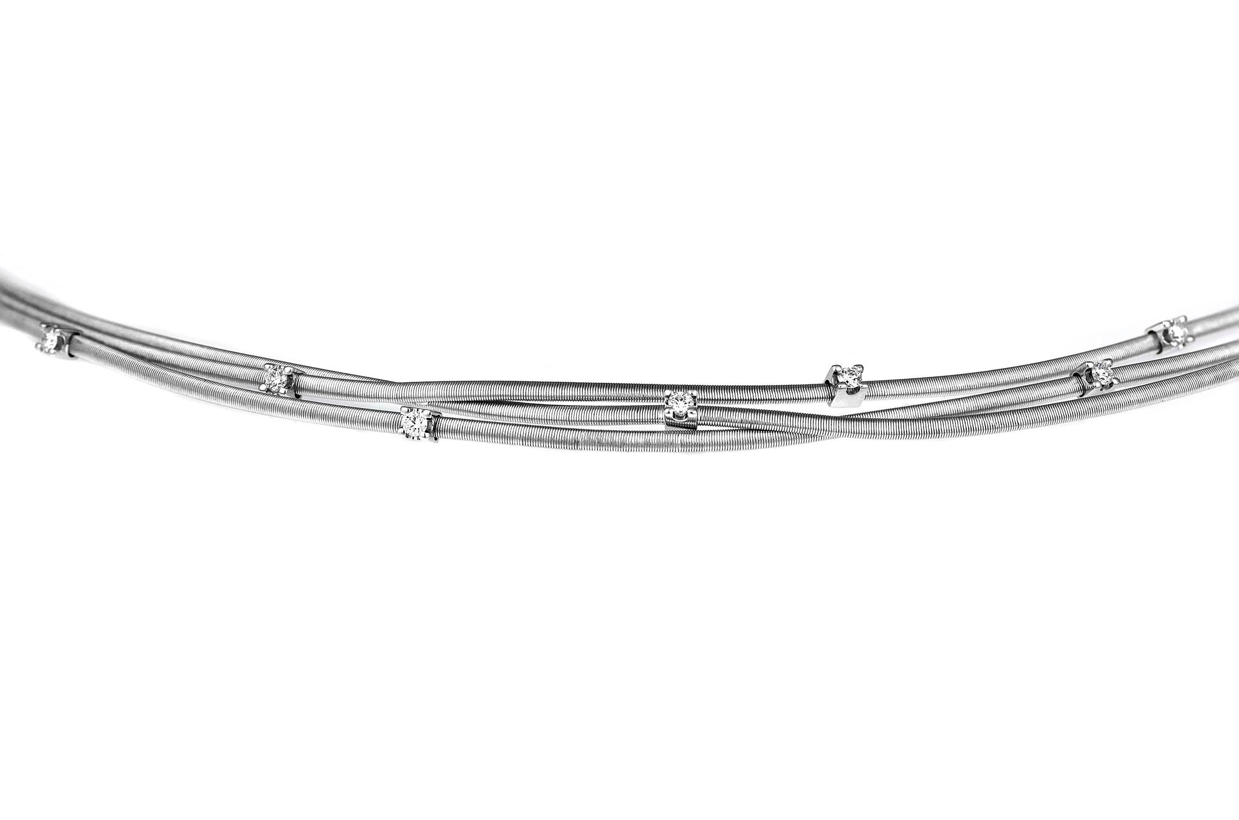 Modern Marco Bicego Goa Necklace, Three Multi-Strand with Diamonds in 18 K White Gold