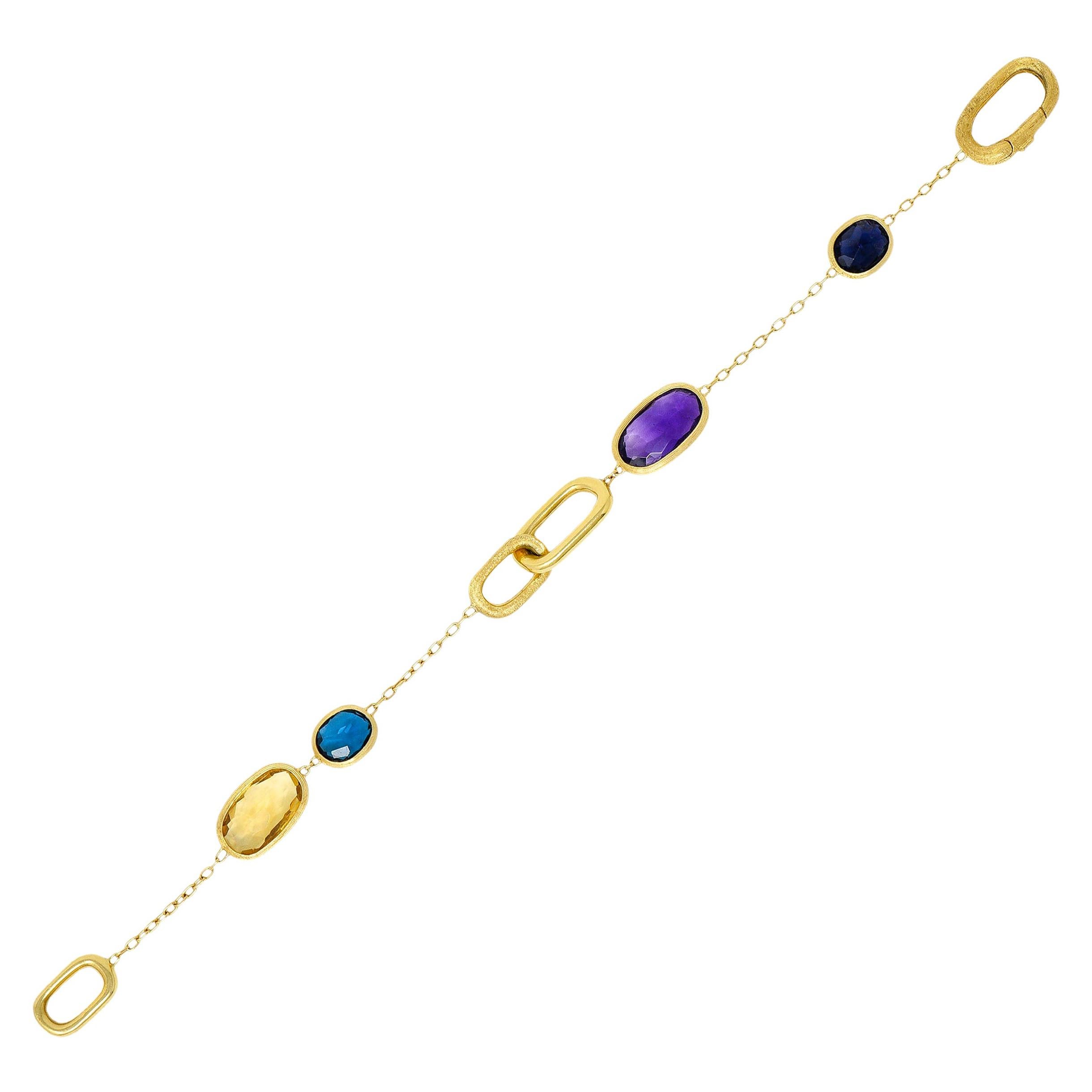 Marco Bicego Italian Multi-Gem 18 Karat Gold Murano Station Bracelet