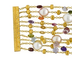 Marco Bicego Italian Multi-Gem Peridot Pearl 18 Karat Gold Paradise Bracelet