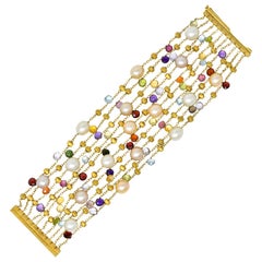 Marco Bicego Italian Multi-Gem Peridot Pearl 18 Karat Gold Paradise Bracelet