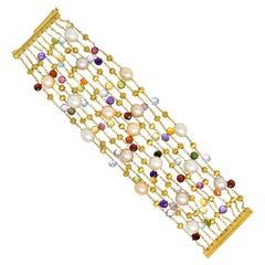 Marco Bicego Italienisch Multi-Gem Peridot Perle 18 Karat Gold Paradies-Armband