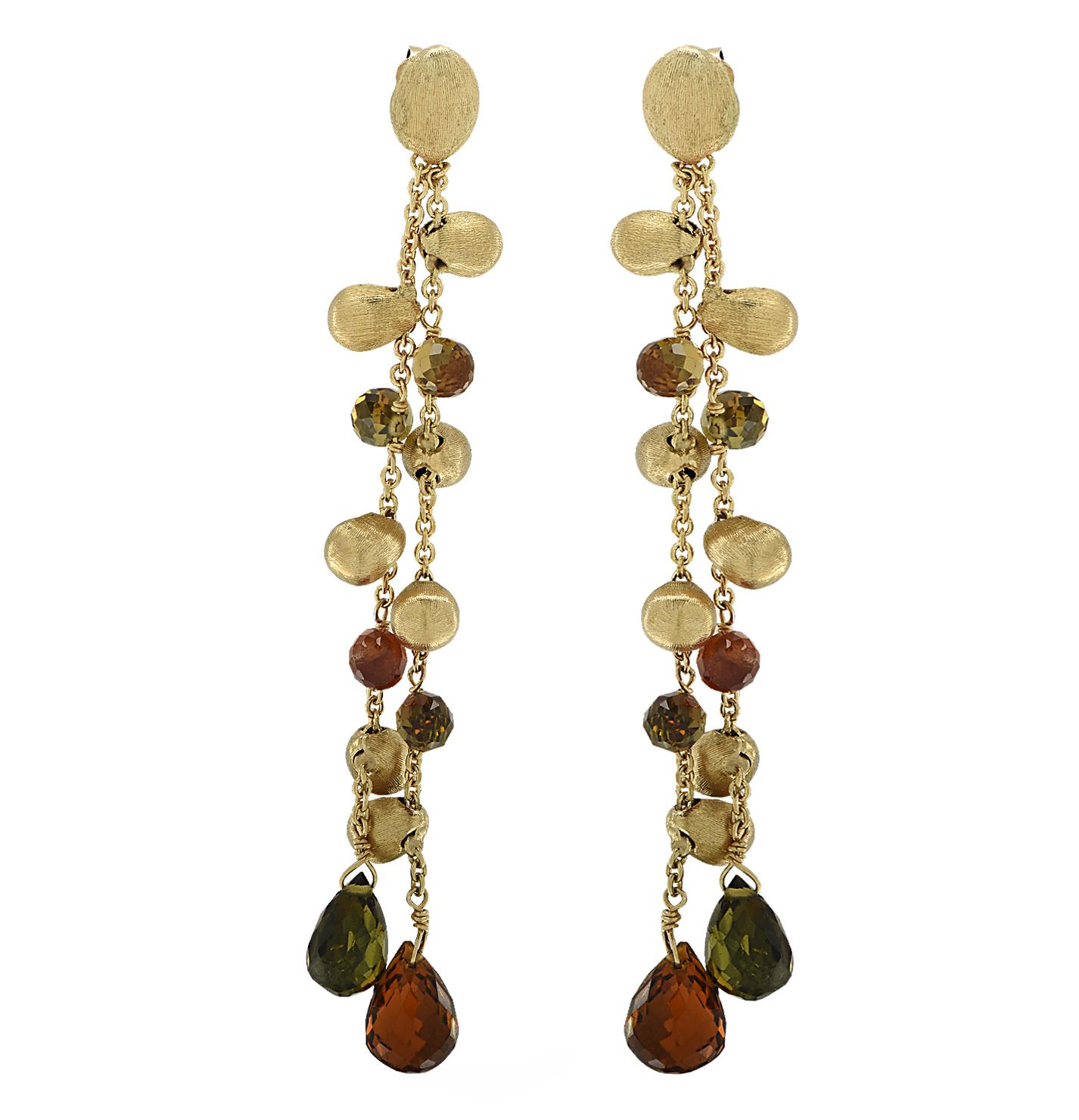 Marco Bicego Italy, Peridot and Citrine Paradise Double-Strand Dangle Earrings In Good Condition In Miami, FL