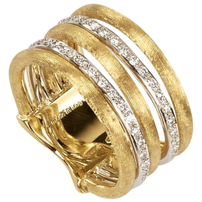 Marco Bicego Jaipur 18 Karat Yellow Gold and Diamond Five-Row Ring AB479B For Sale
