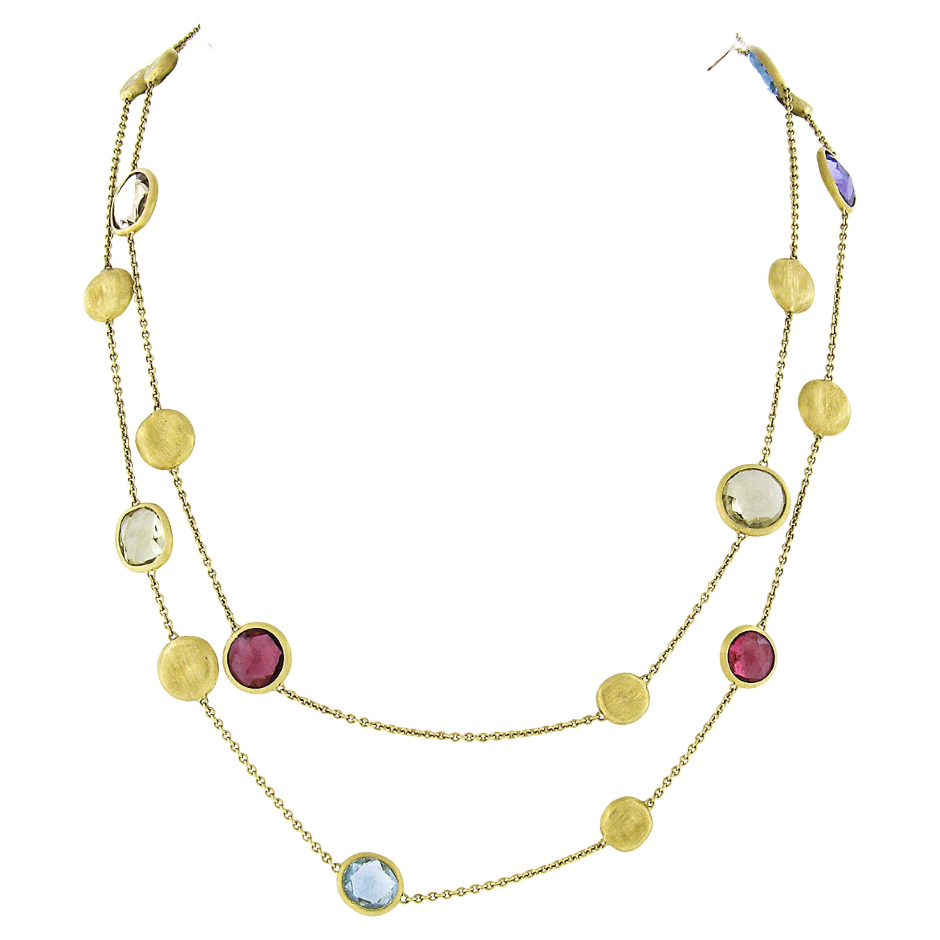 Marco Bicego Jaipur 18k Gold 48" Bezel Faceted Multi Stone Bead Station Necklace For Sale