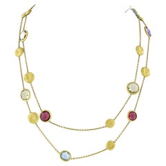 Marco Bicego Jaipur 18k Gold 48"" Lünette Facettierte Multi Stein Perlen Station Halskette