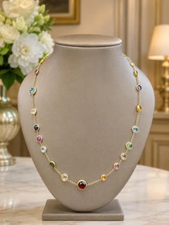 Marco Bicego Jaipur Collier en or jaune 18k composé de pierres précieuses rondes et multicolores