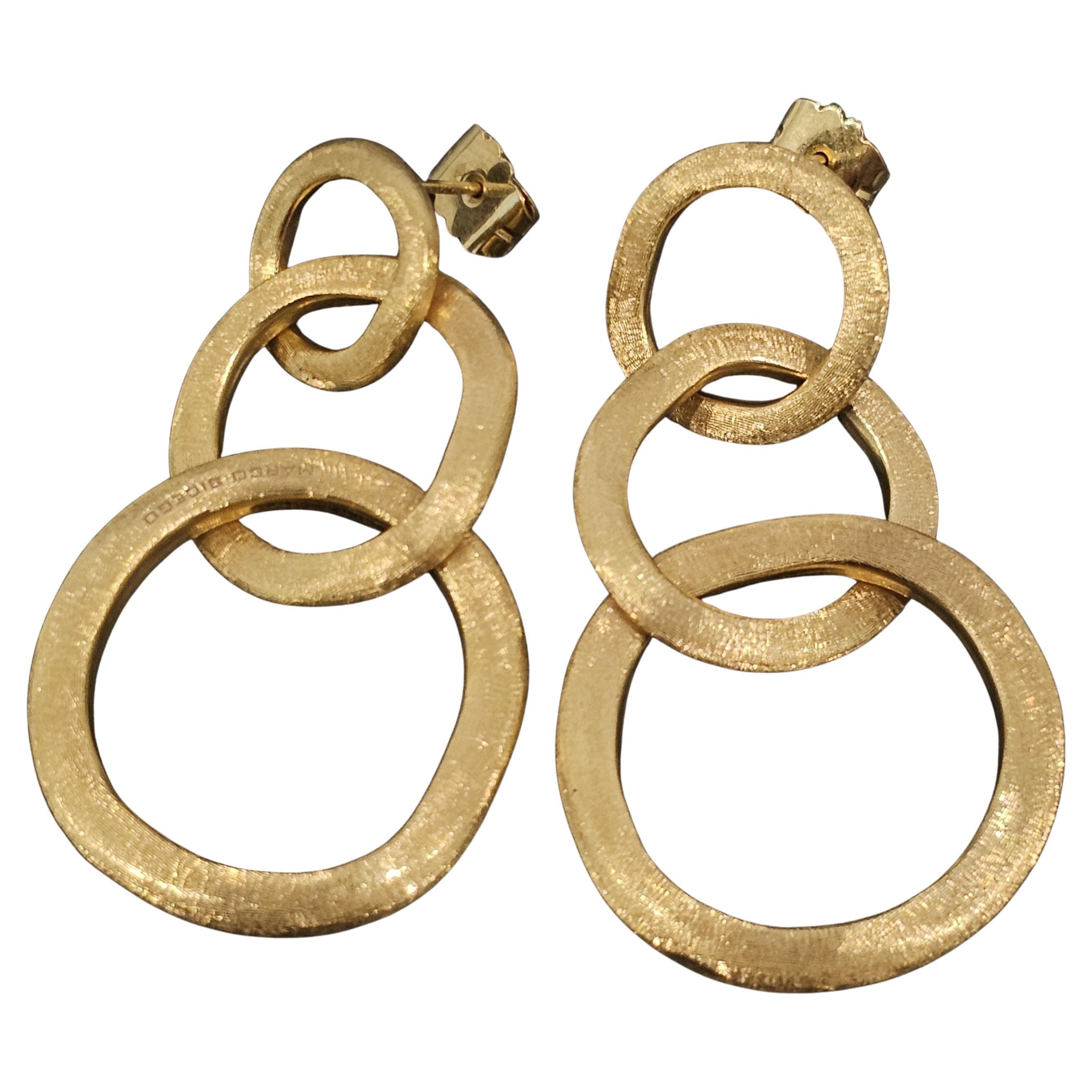 Marco Bicego Jaipur 3 Ring Link 2" Dangle Earrings 18k Yellow Gold 12.3g en vente