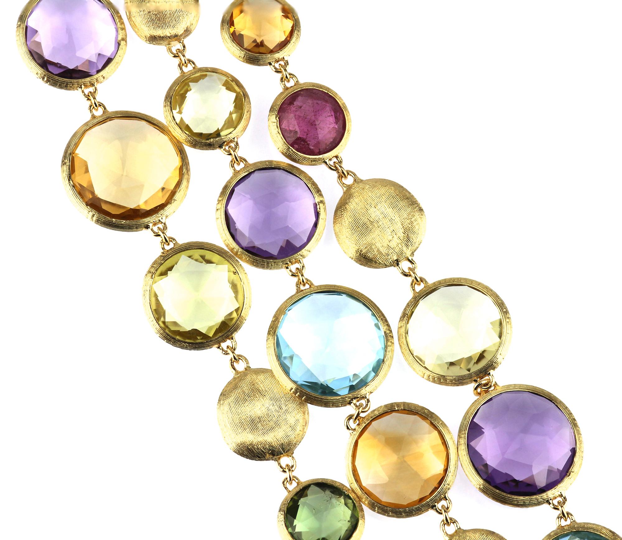 Round Cut Marco Bicego Jaipur Bracelet in 18 Carat Yellow Gold, Amethyst, Citrie, Garnet