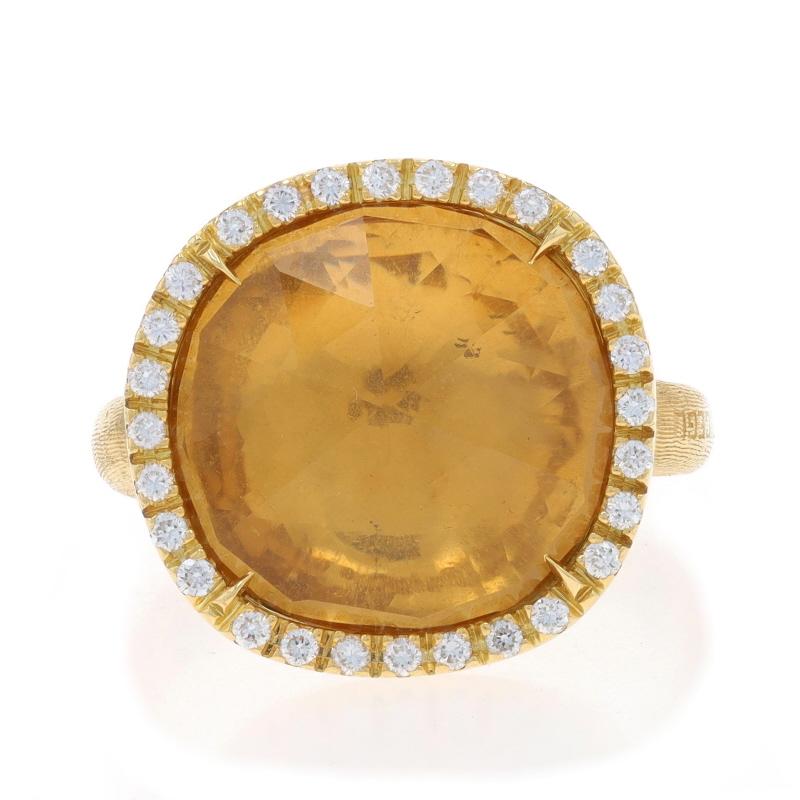 Retail Price: $5400

Size: 7
Sizing Fee: Up 2 sizes for $80 or Down 1 1/2 sizes for $80

Brand: Marco Bicego
Collection: Jaipur

Metal Content: 18k Yellow Gold

Stone Information

Natural Citrine
Treatment: Heating
Cut: Rose Cushion Cabochon
Color: