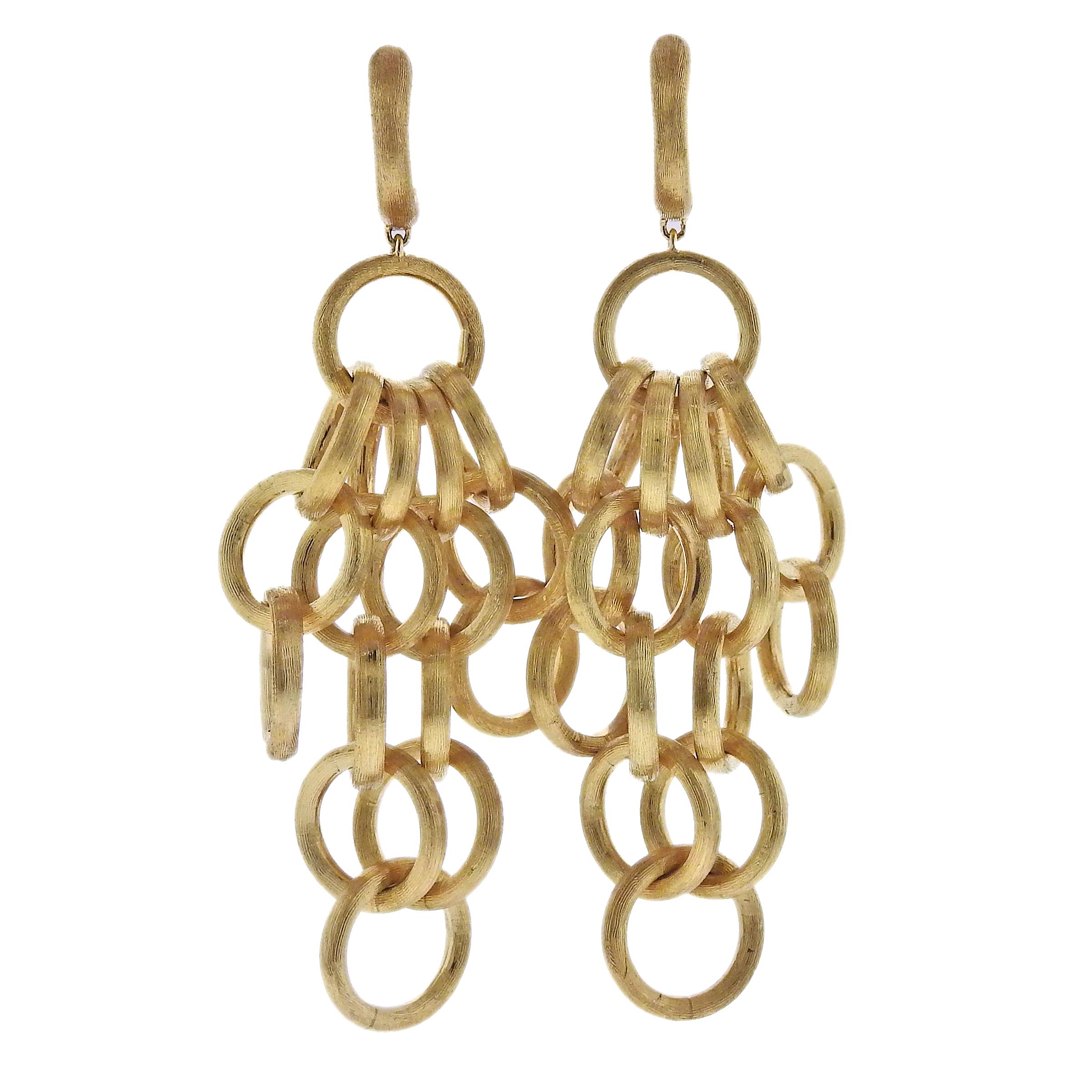 Marco Bicego Jaipur collection 18K yellow gold multi circle link dangle drop earrings.  Earrings are 2 1/2