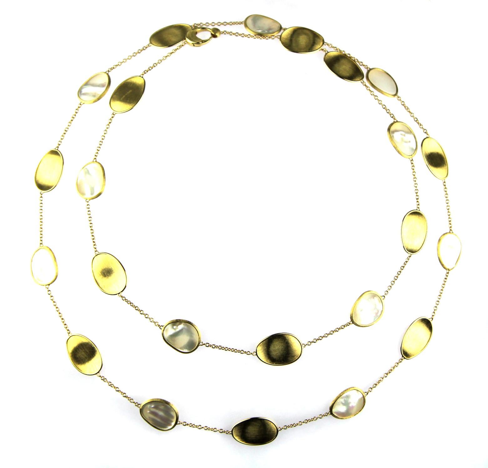 Modern Marco Bicego Lunaria 18 Karat Yellow Gold White Mother of Pearl Long Necklace