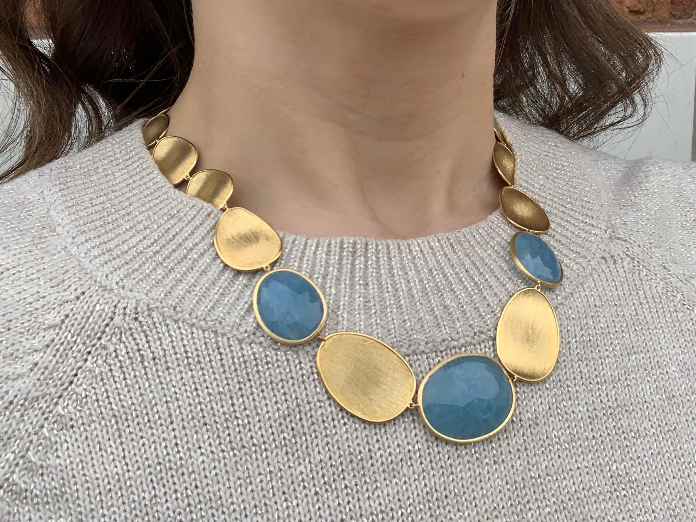 Contemporary Marco Bicego Lunaria 18 Karat Gold and Aquamarine Necklace