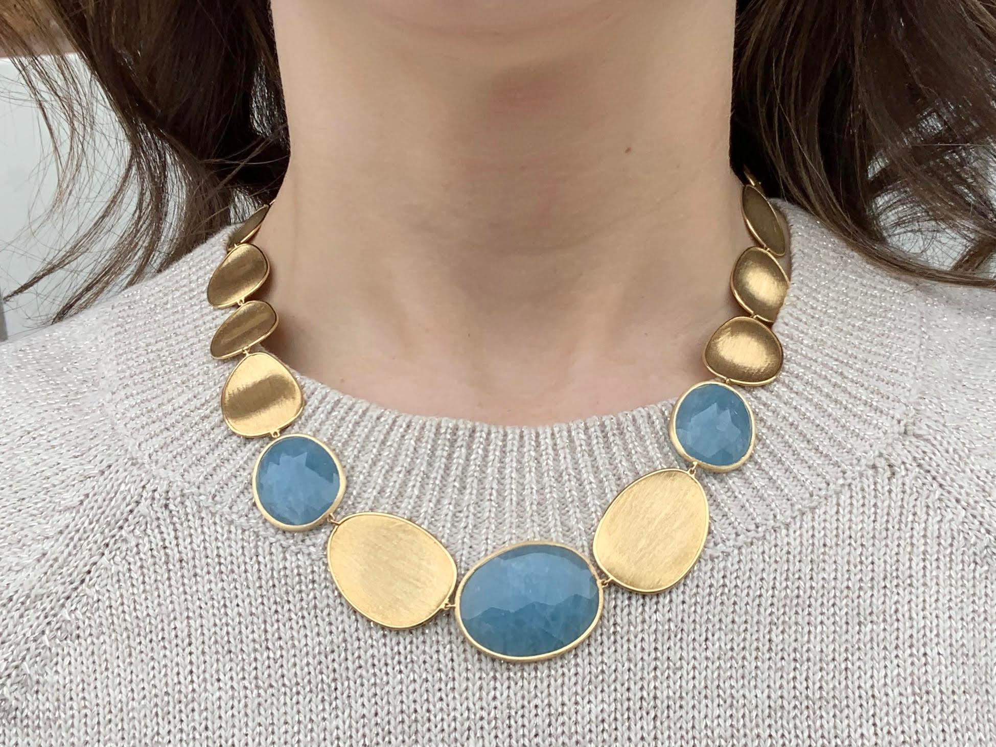 Marco Bicego Lunaria 18 Karat Gold and Aquamarine Necklace In New Condition In Pikesville, MD