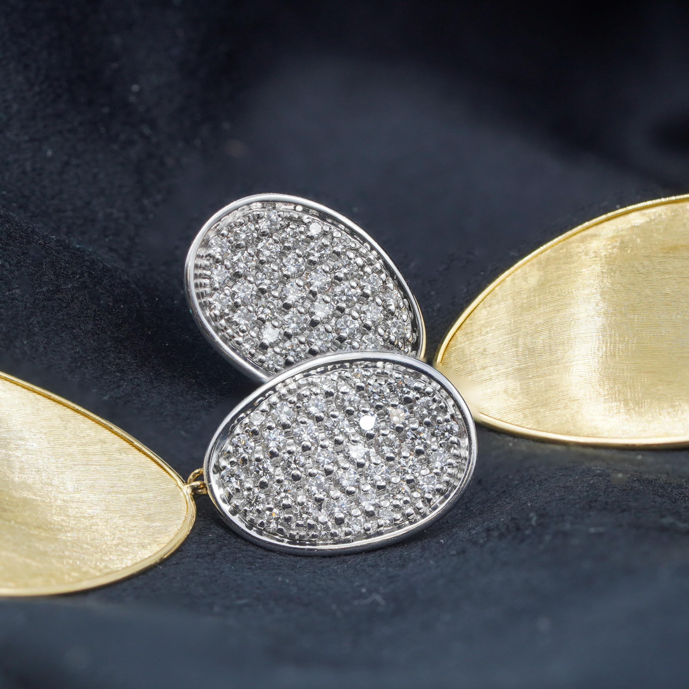 Taille ronde Marco Bicego Lunaria Boucles d'oreilles en goutte en or jaune 18 carats et diamants OB1426 B YW  en vente