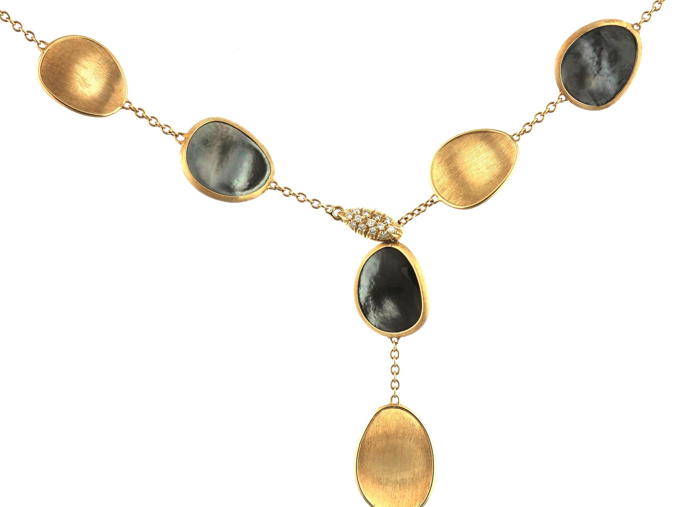 Marco Bicego Lunaria 18K Yellow Gold Necklace, Mother of Pearl & Diamonds Clasp In Excellent Condition In London, GB