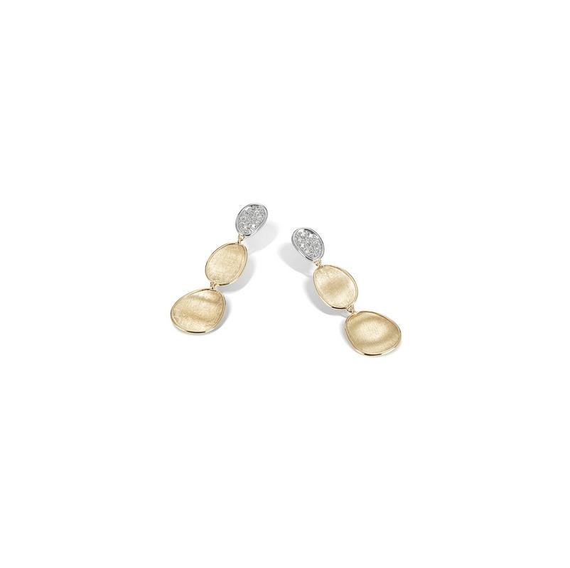 Round Cut Marco Bicego Lunaria Petitle Triple Drop Yellow Gold & Diamonds Earring OB1749B For Sale