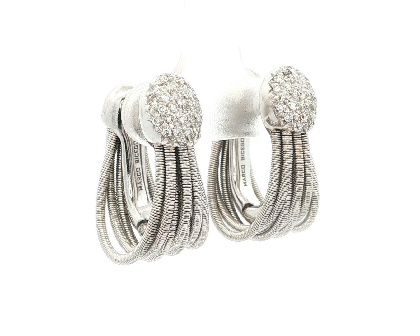 Marco Bicego Madagascar 18 Boucles d'oreilles or blanc pavé diamant flexible multi-cerceaux en vente 8