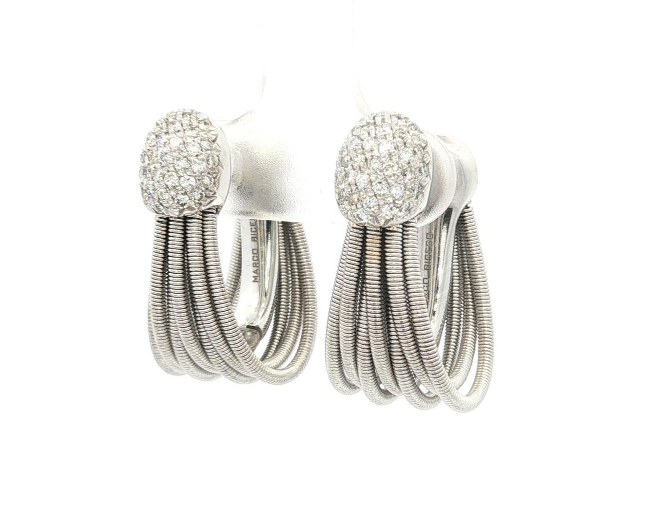 Marco Bicego Madagascar 18 Boucles d'oreilles or blanc pavé diamant flexible multi-cerceaux en vente 9