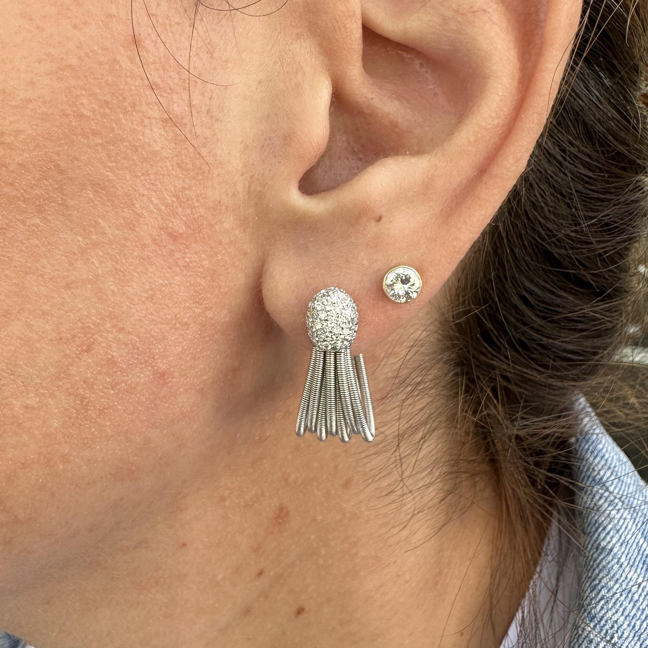 Taille brillant Marco Bicego Madagascar 18 Boucles d'oreilles or blanc pavé diamant flexible multi-cerceaux en vente