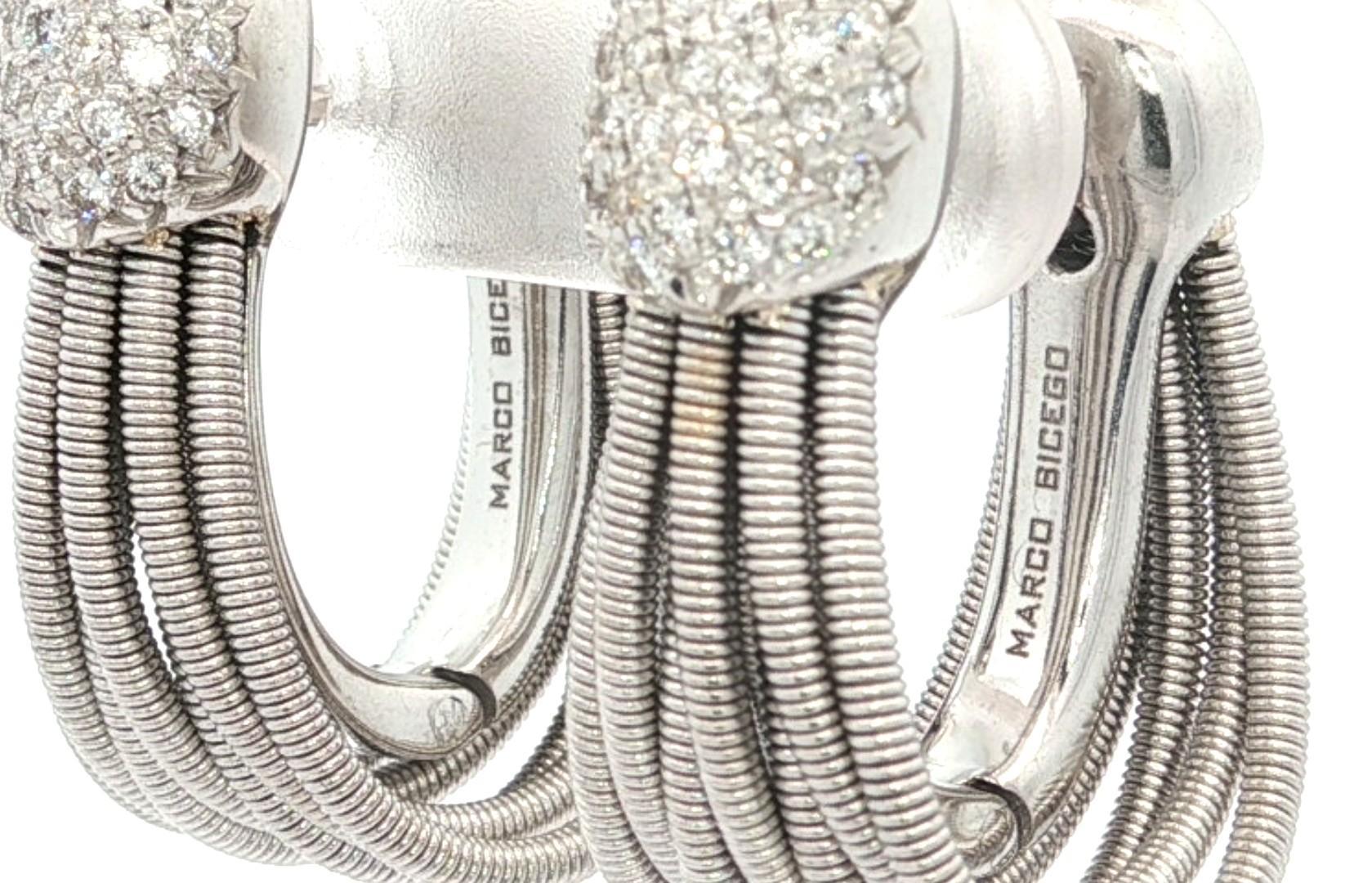Marco Bicego Madagascar 18 Boucles d'oreilles or blanc pavé diamant flexible multi-cerceaux en vente 1