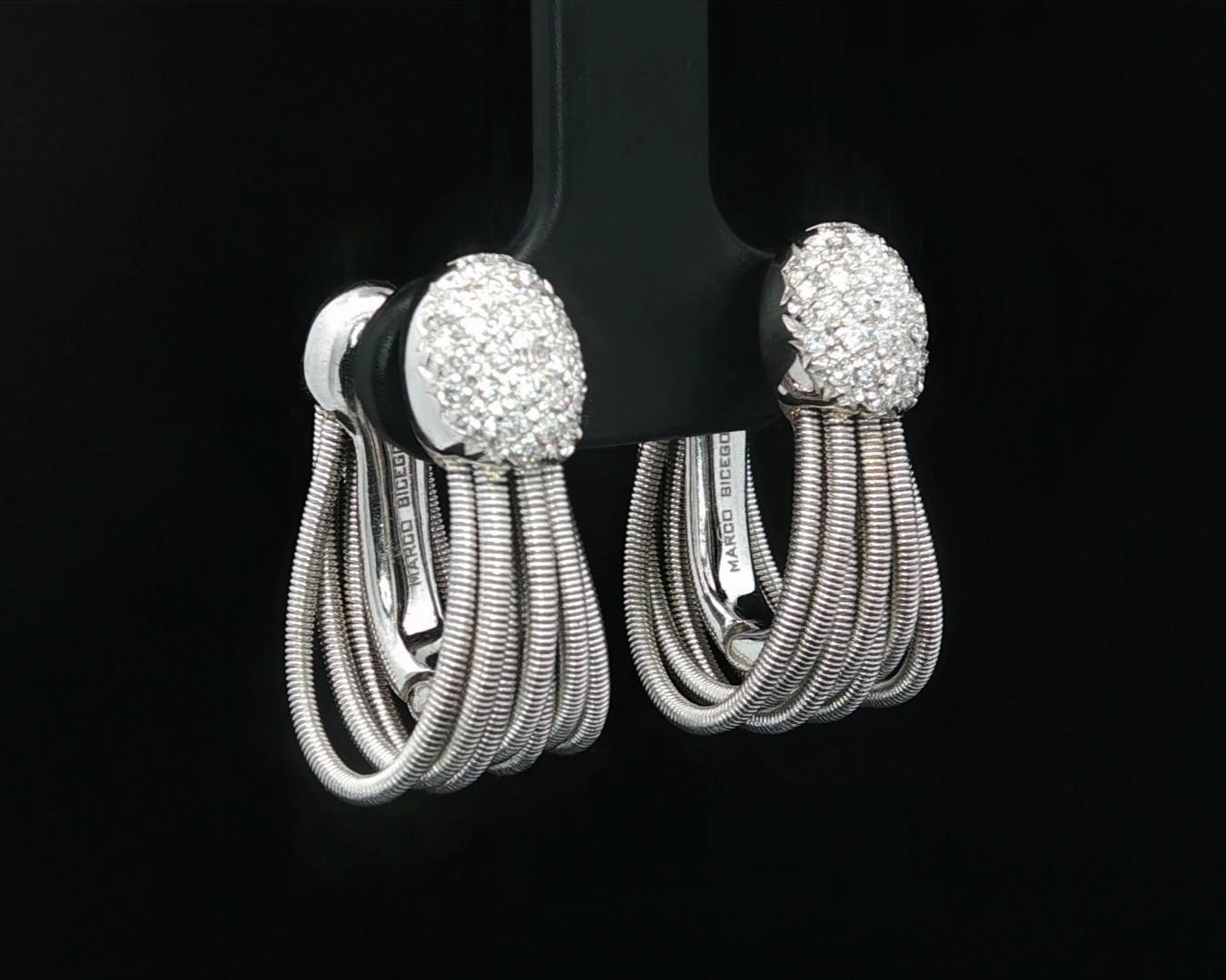 Marco Bicego Madagascar 18 Boucles d'oreilles or blanc pavé diamant flexible multi-cerceaux en vente 3