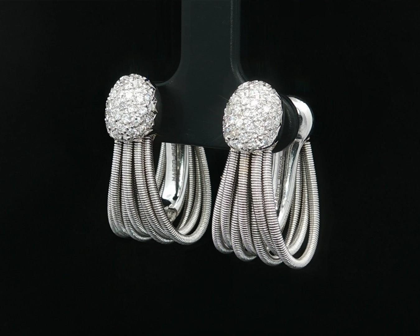 Marco Bicego Madagascar 18 Boucles d'oreilles or blanc pavé diamant flexible multi-cerceaux en vente 4