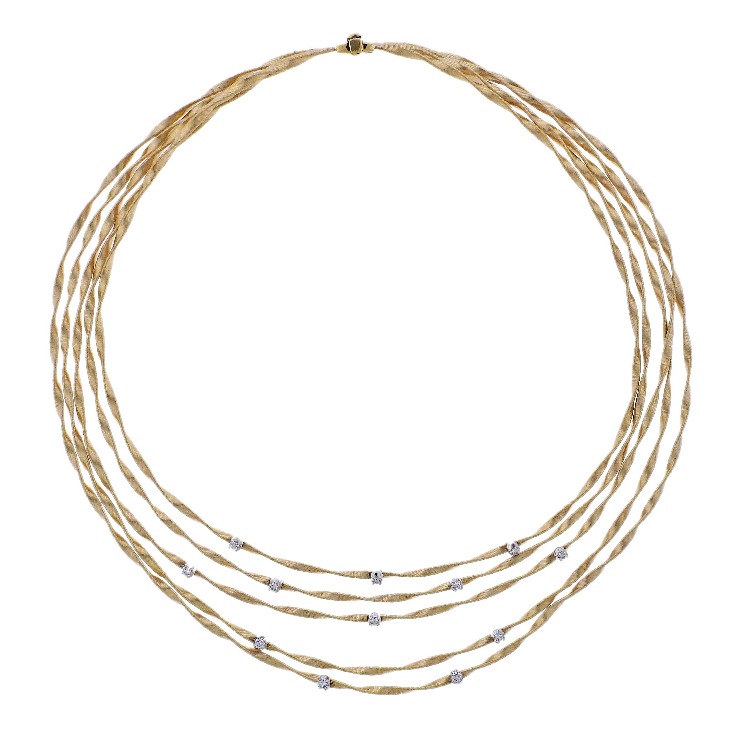 Marco Bicego Marrakech collection 18K gold five strand necklace, set with 0.60ctw of VS/G white diamonds. Necklace measure 16