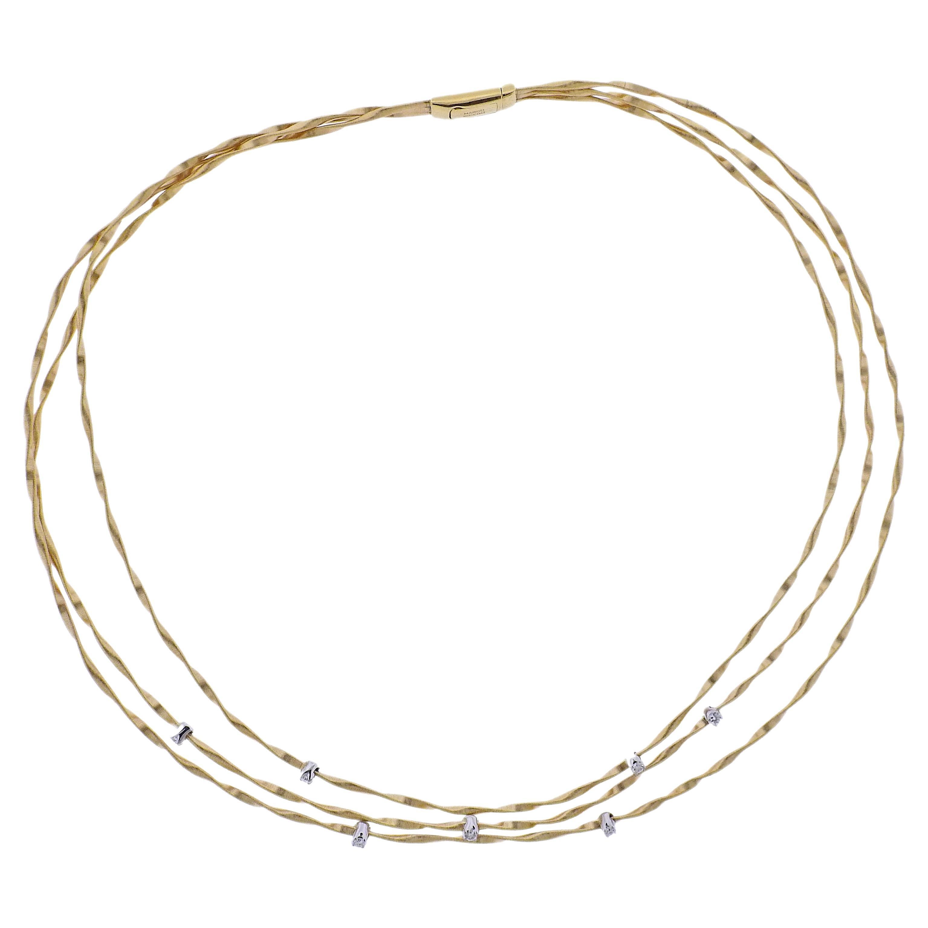 Marco Bicego Marrakech 18K Gold Three Strand Diamond Necklace
