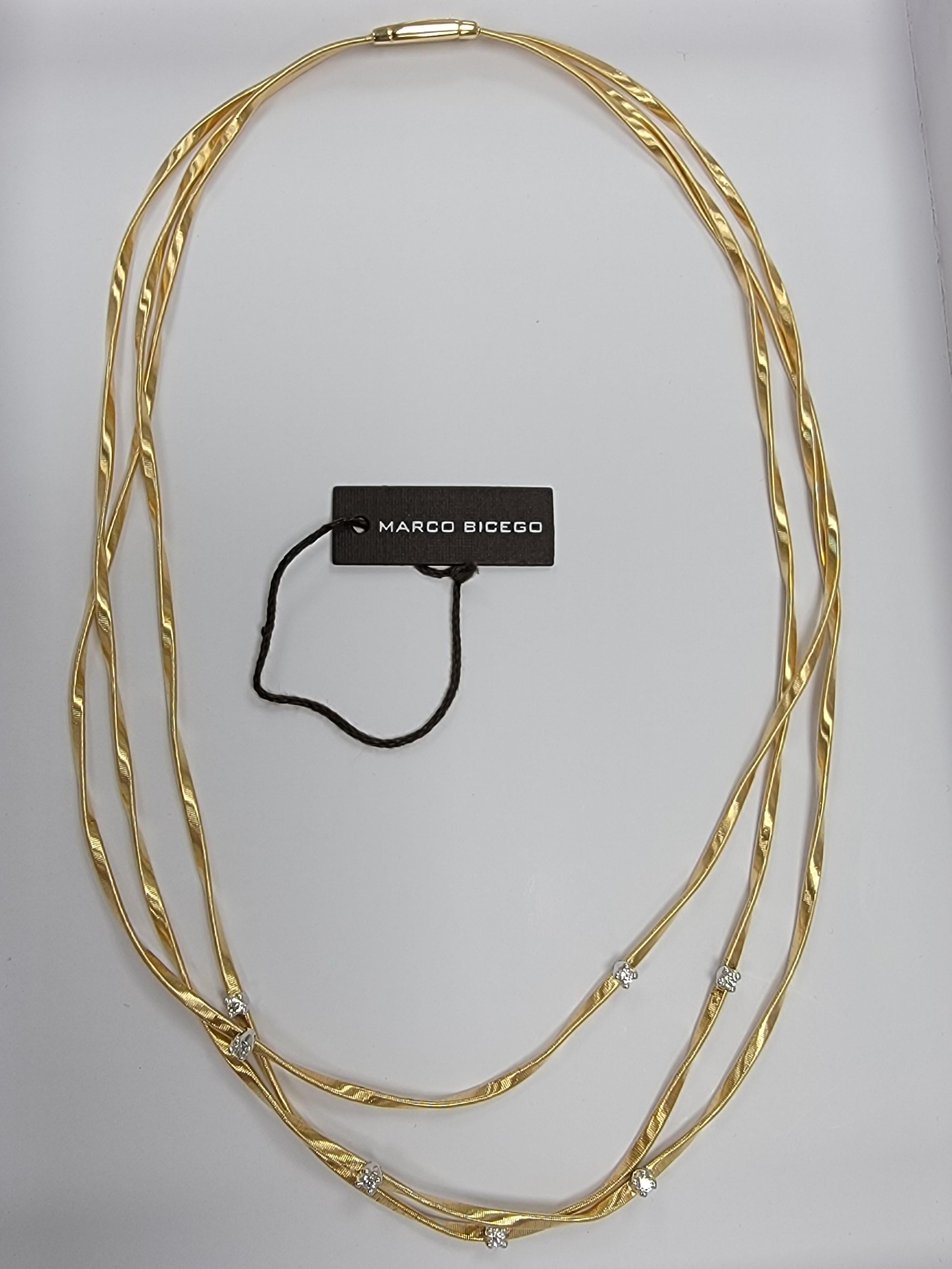 Round Cut Marco Bicego Marrakech 18k Three-Strand Diamond Necklace