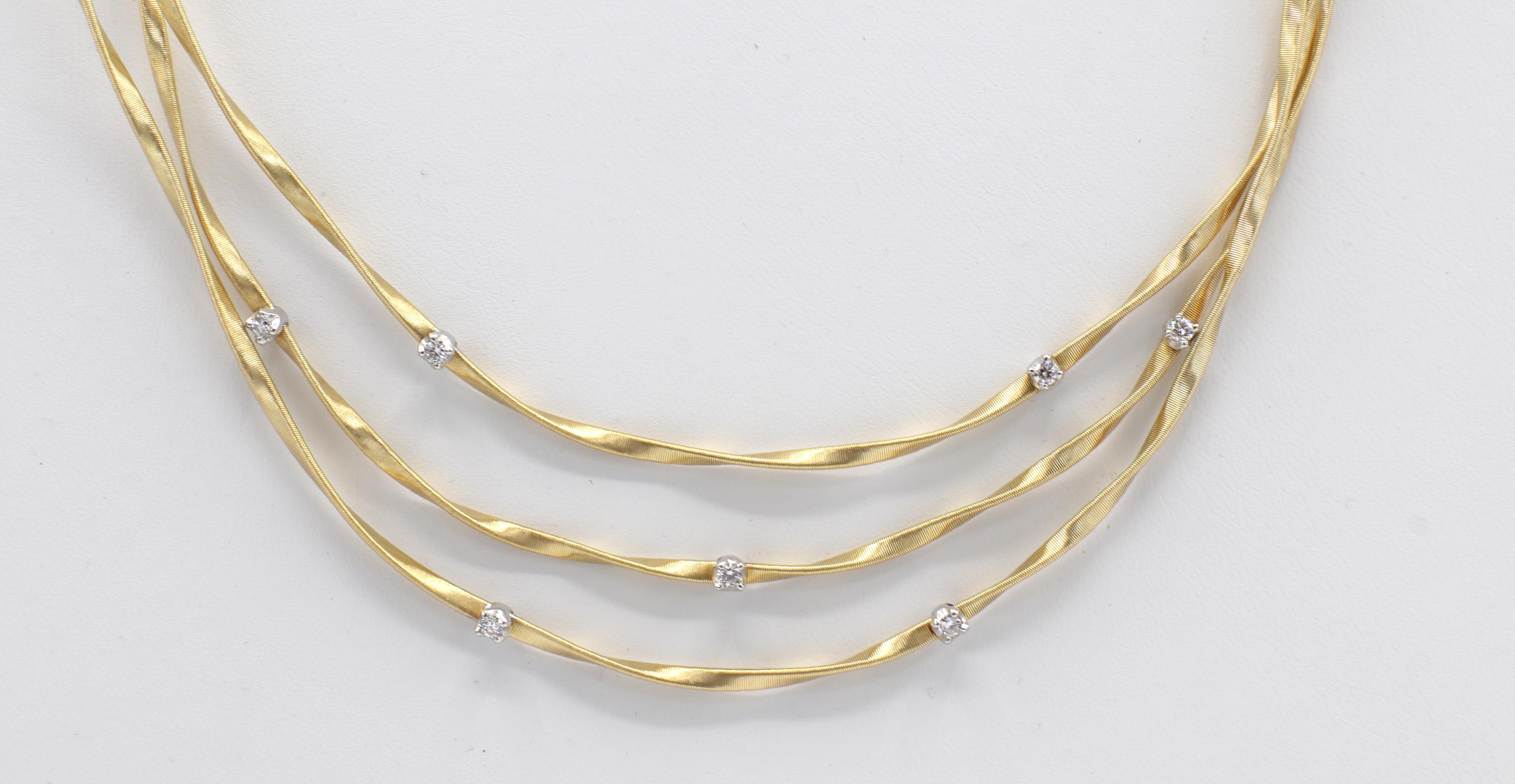Modern Marco Bicego Marrakech Collection 18 Karat Yellow Gold & Diamond 3 Row Necklace