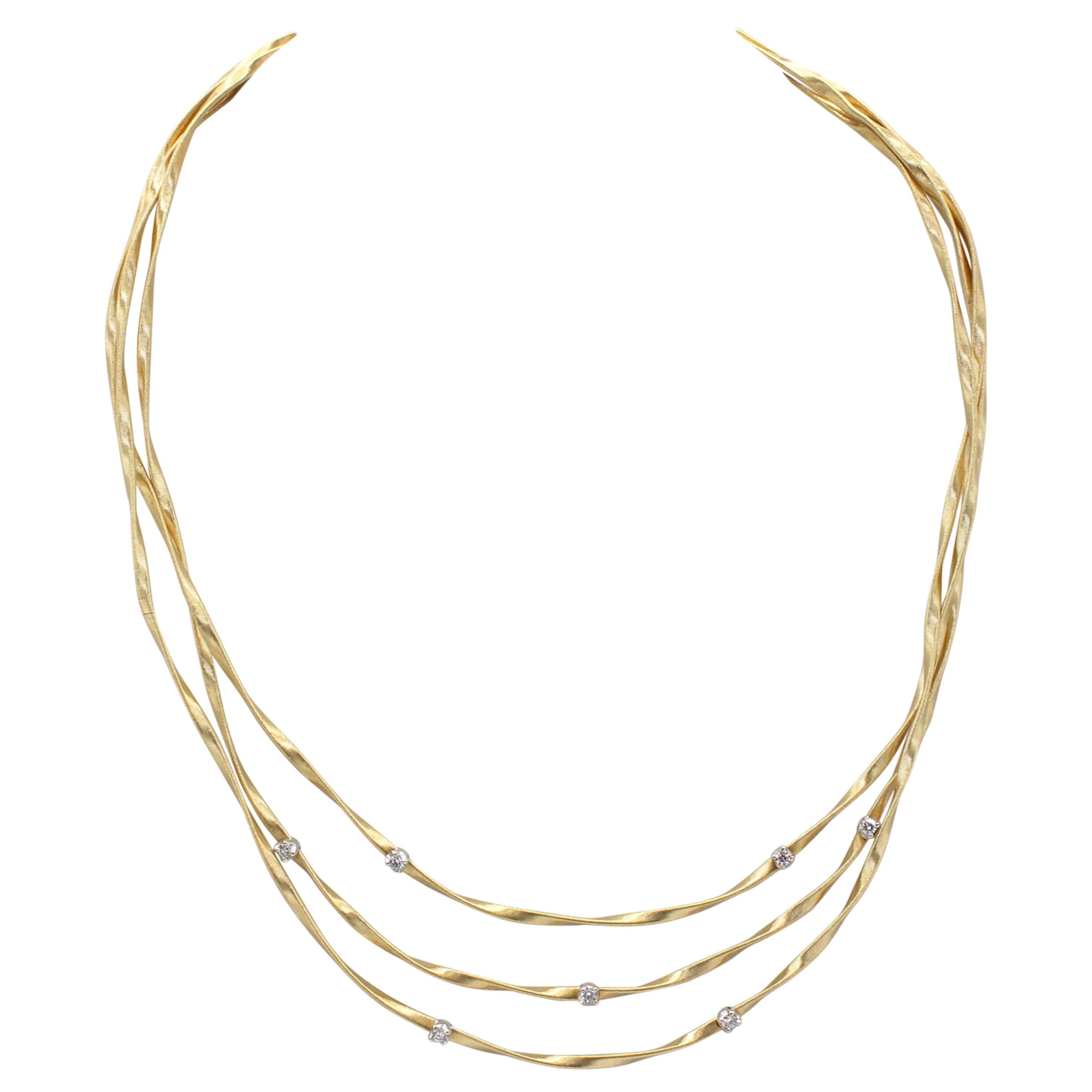 Marco Bicego Marrakech Collection 18 Karat Yellow Gold & Diamond 3 Row Necklace