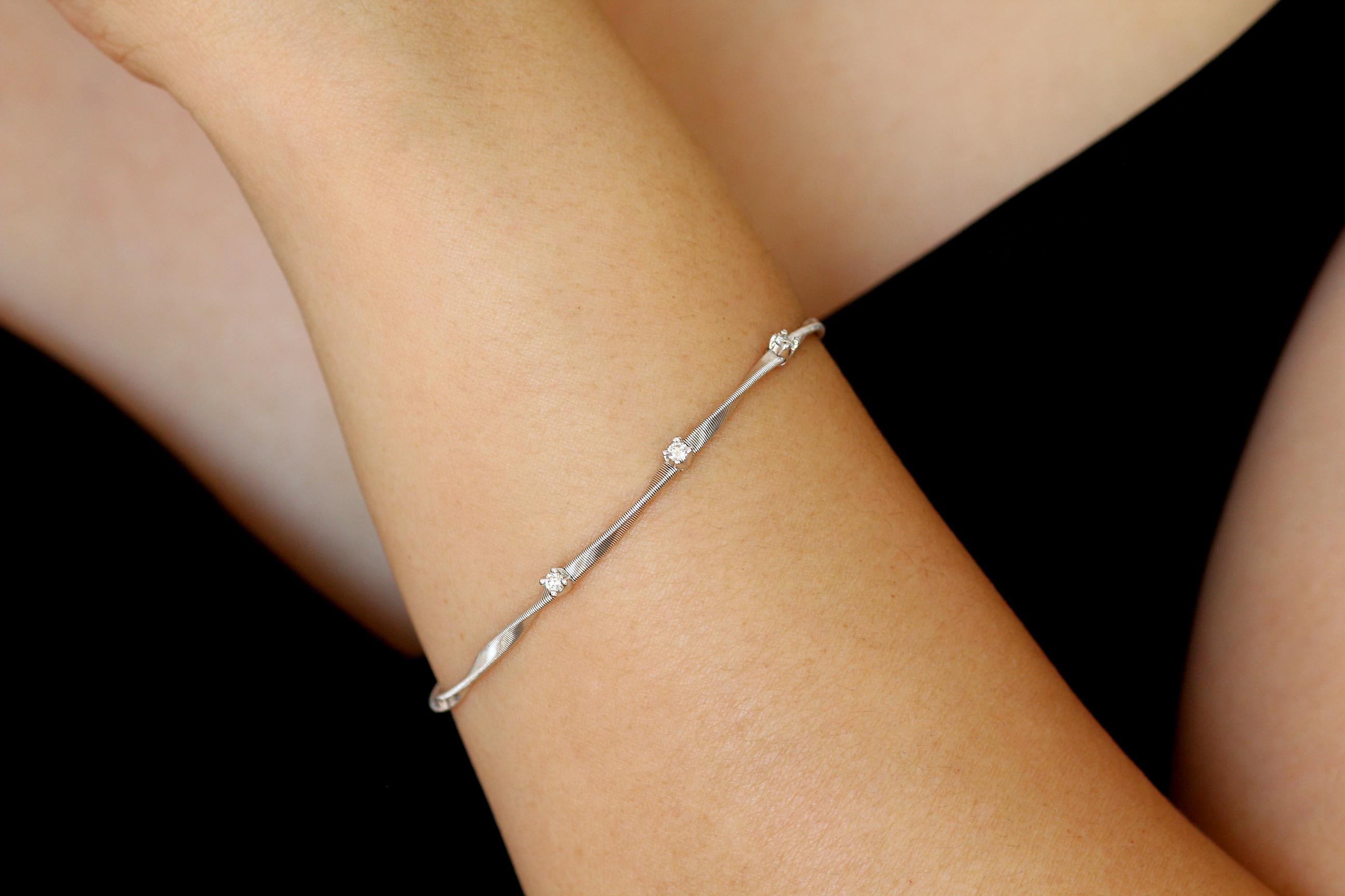 Marco Bicego “Marrakech” Diamond Stackable Bangle/Bracelet in 18K White Gold In Excellent Condition In London, GB