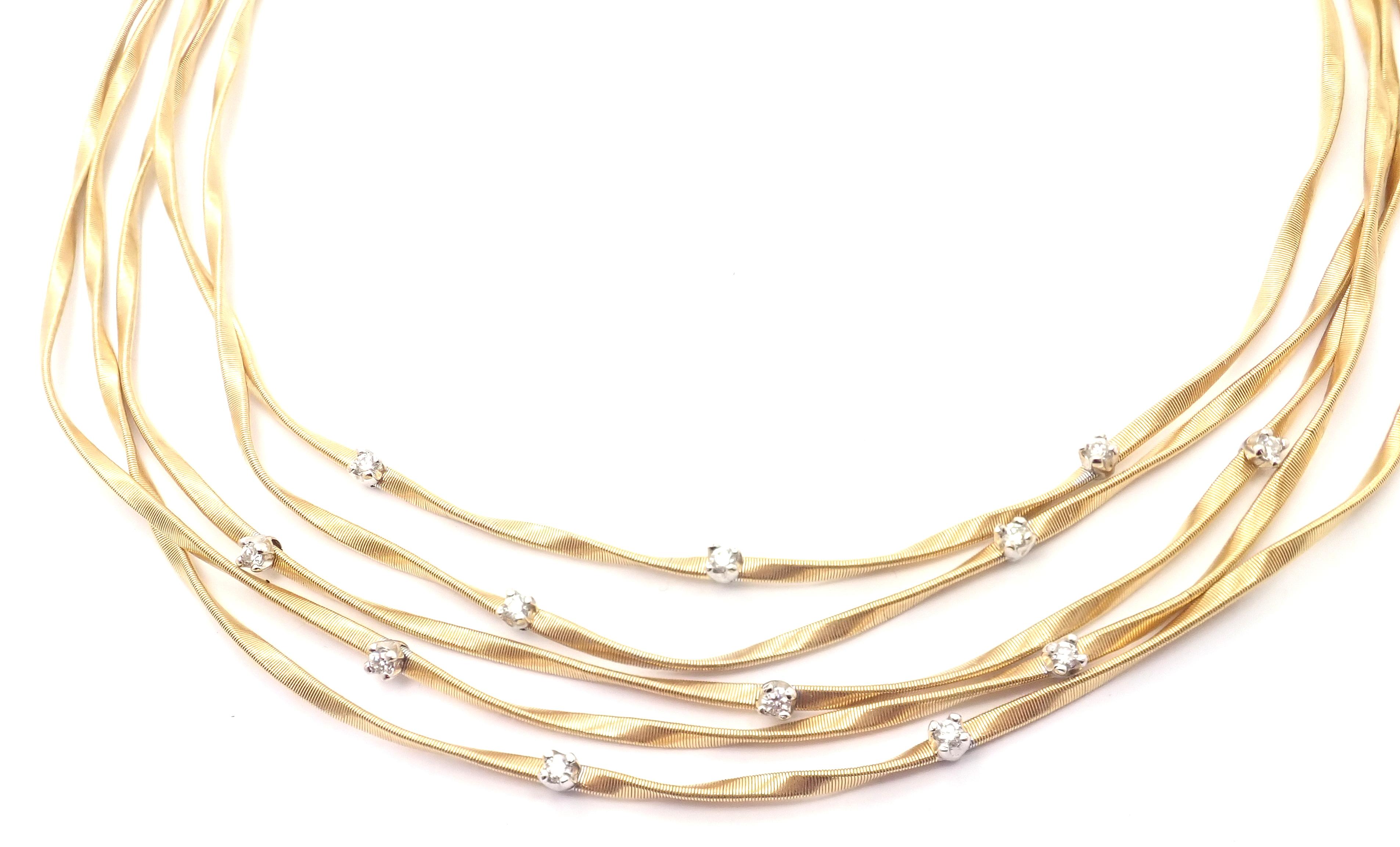 Marco Bicego Marrakech Five Stand Diamond Yellow Gold Necklace In Excellent Condition In Holland, PA