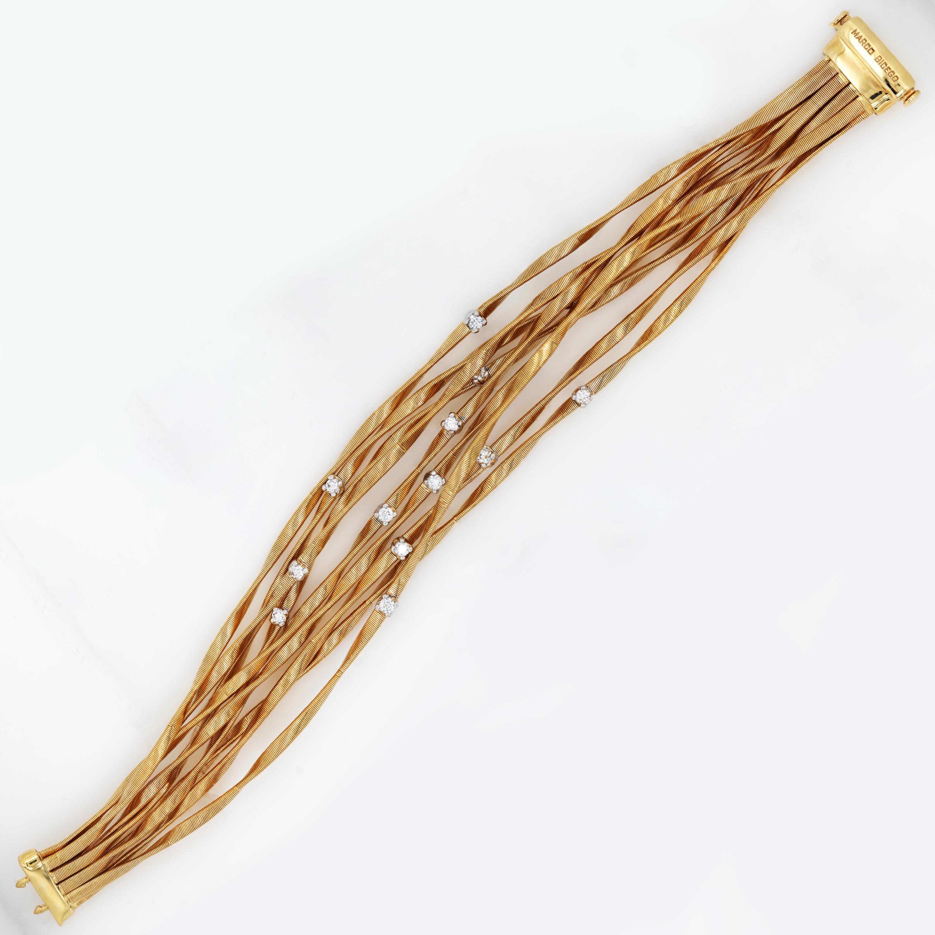 Contemporary Marco Bicego Marrakech Nine Strand 18K Gold and Diamond Multi Stand Bracelet For Sale