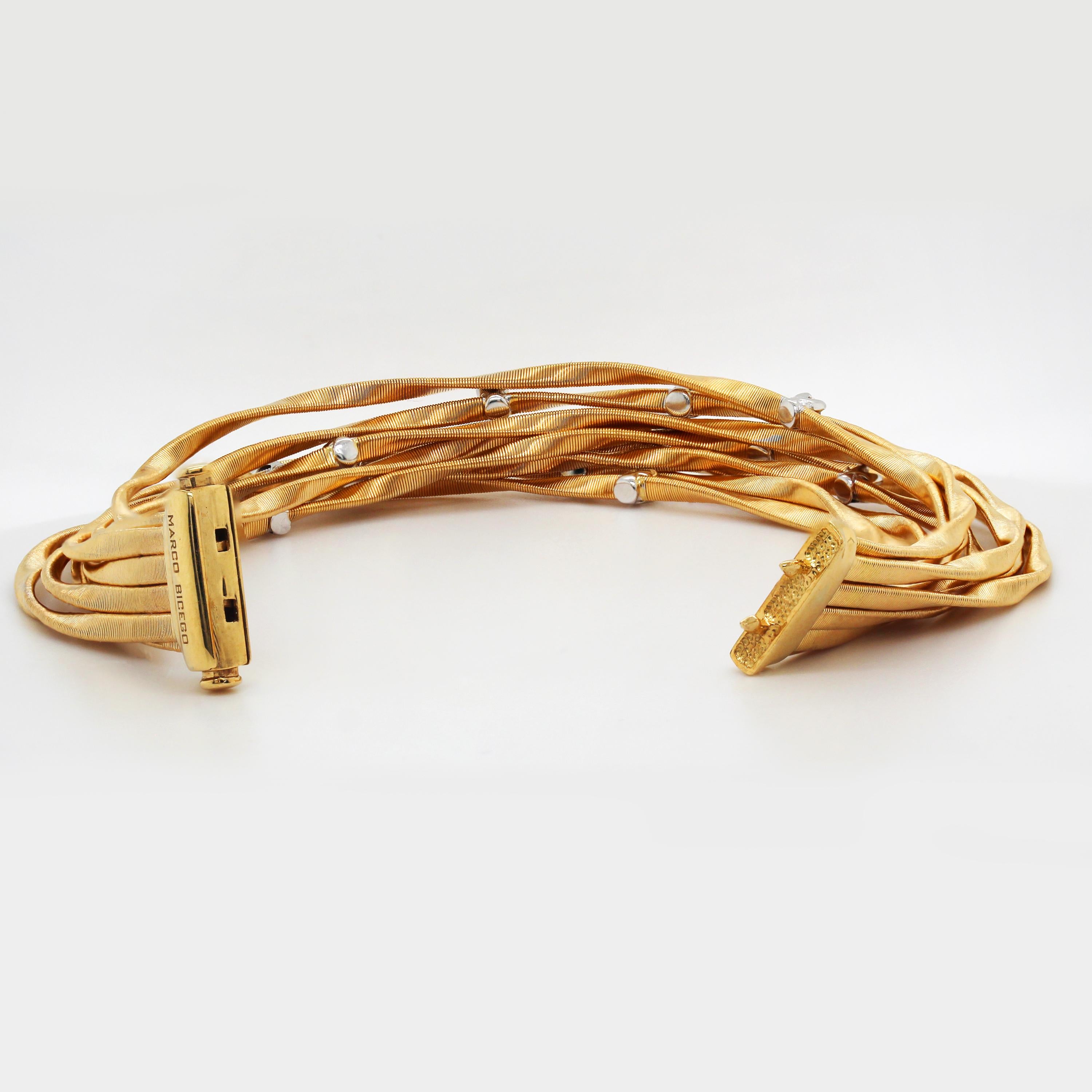 Round Cut Marco Bicego Marrakech Nine Strand 18K Gold and Diamond Multi Stand Bracelet For Sale