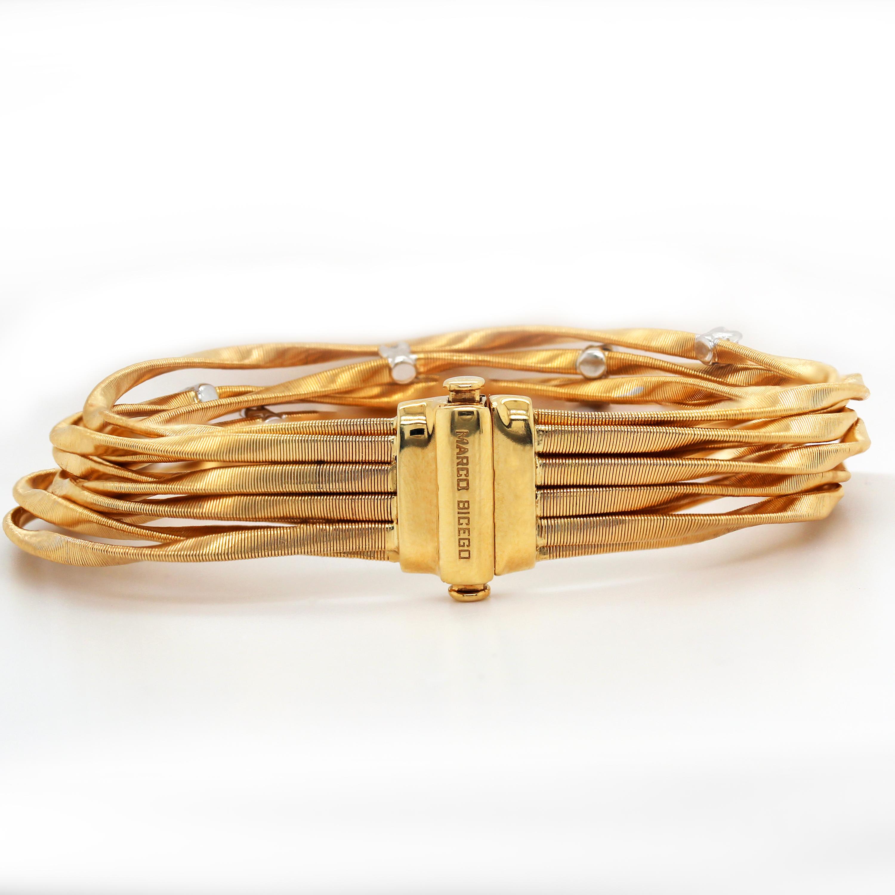 Marco Bicego Marrakech Nine Strand 18K Gold and Diamond Multi Stand Bracelet In Excellent Condition For Sale In Boca Raton, FL