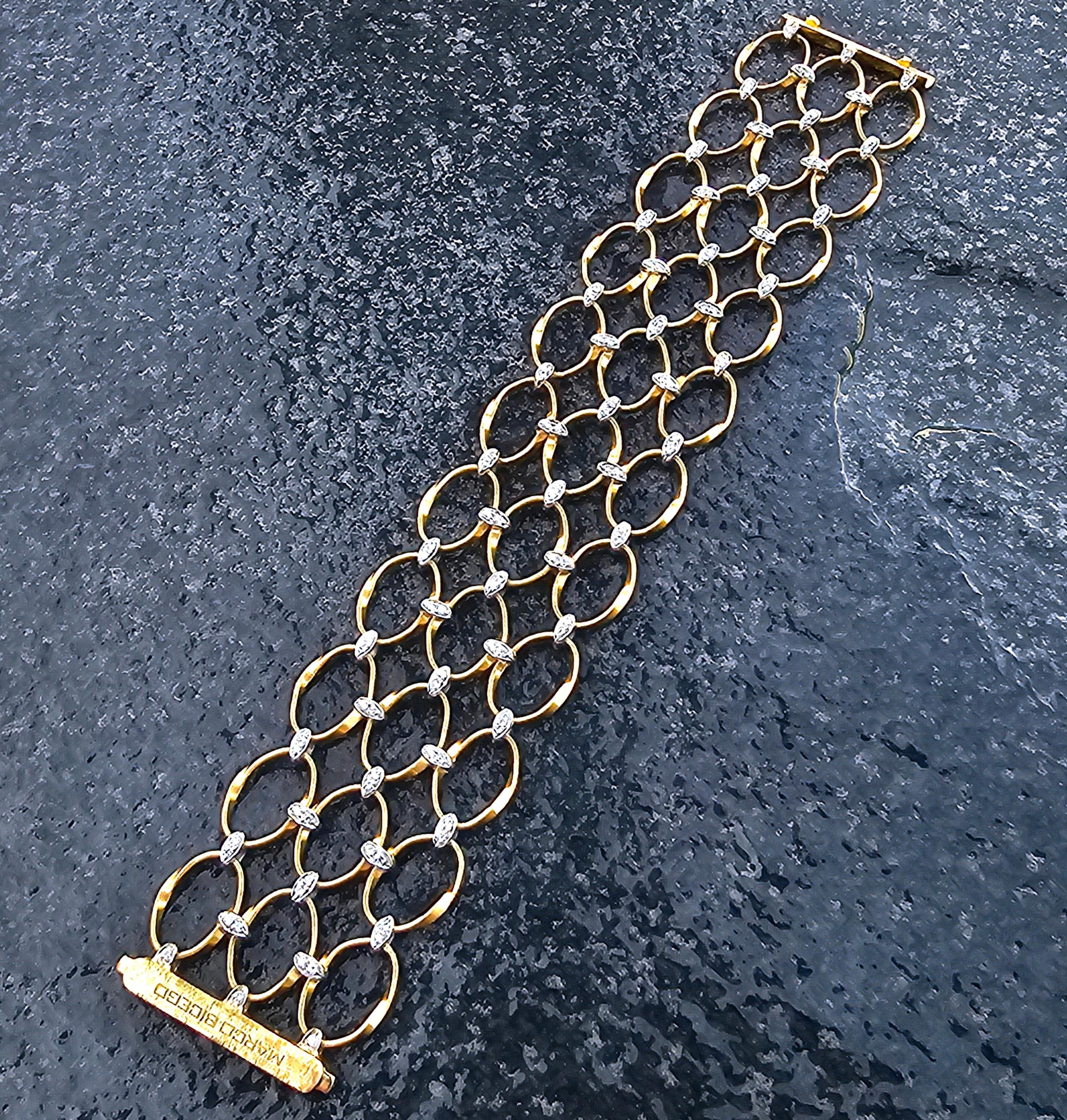 Marco Bicego Marrakech Onde Bracciale di diamanti a 3 file in oro giallo bianco 18k 16250 in vendita 4