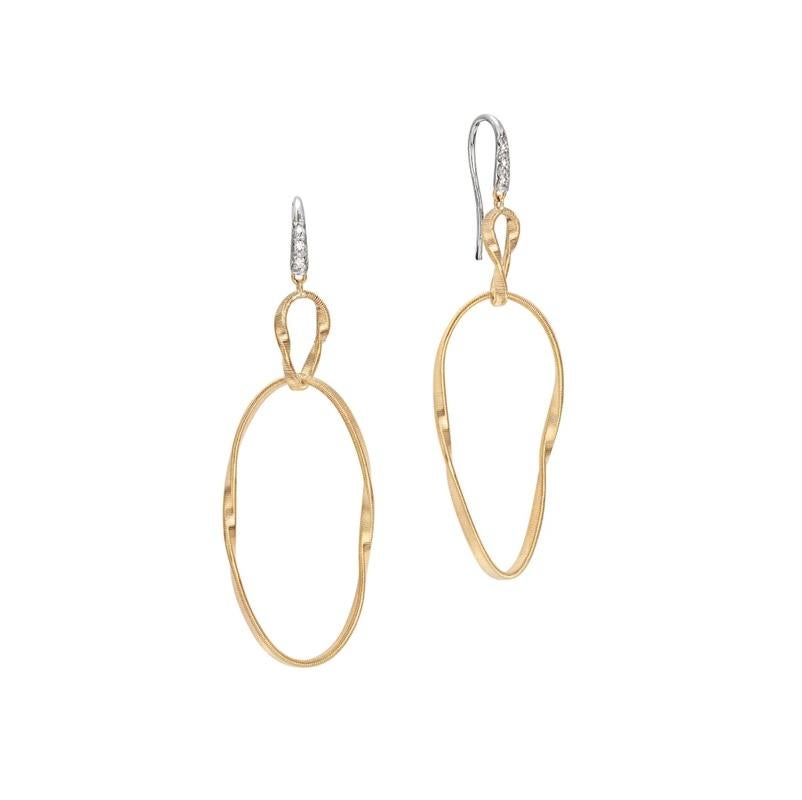 Marco Bicego® Marrakech Onde Collection 18K Yellow Gold and Diamond Double Drop Hook Earring
18k Yellow & White Gold 
Diamonds 0.05 total weight
Length 2.17 inches 
OG369AB
