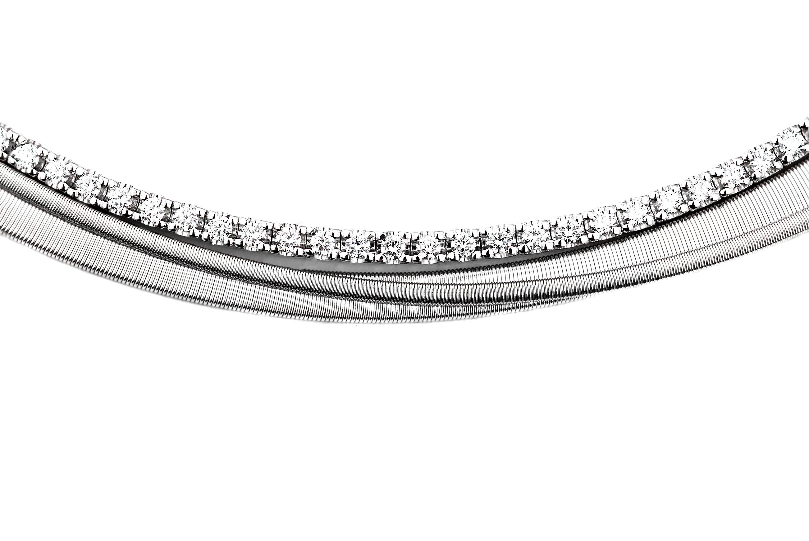 Marco Bicego, Masai Collection 18K White Gold & Diamond Three Strand Necklace In Excellent Condition In London, GB