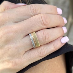 Marco Bicego Masai Tri-Color 18 Karat Gold 8mm Wide Band Ring Size 5.5