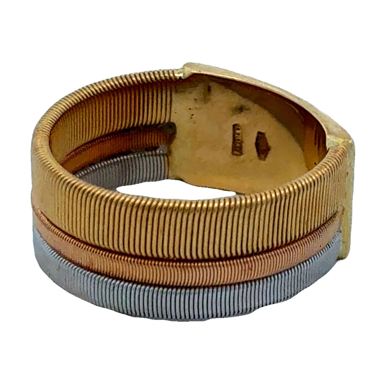Marco Bicego Masai, bague à anneau large 8 mm en or 18 carats tricolore, taille 5,5 en vente 1
