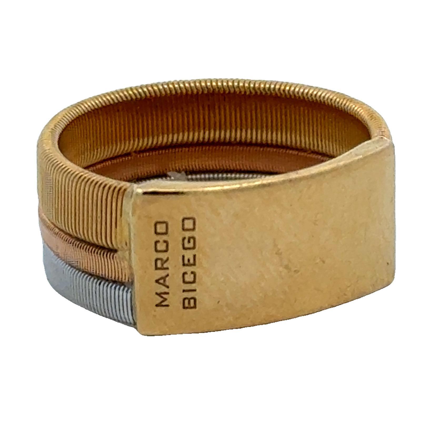 Marco Bicego Masai, bague à anneau large 8 mm en or 18 carats tricolore, taille 5,5 en vente 2
