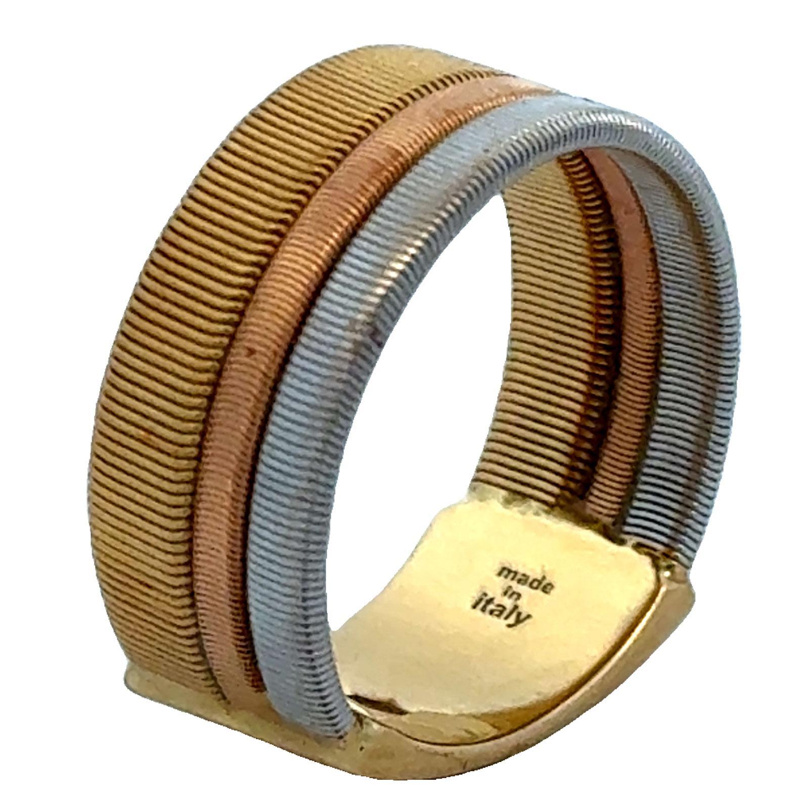 Marco Bicego Masai, bague à anneau large 8 mm en or 18 carats tricolore, taille 5,5 en vente 3