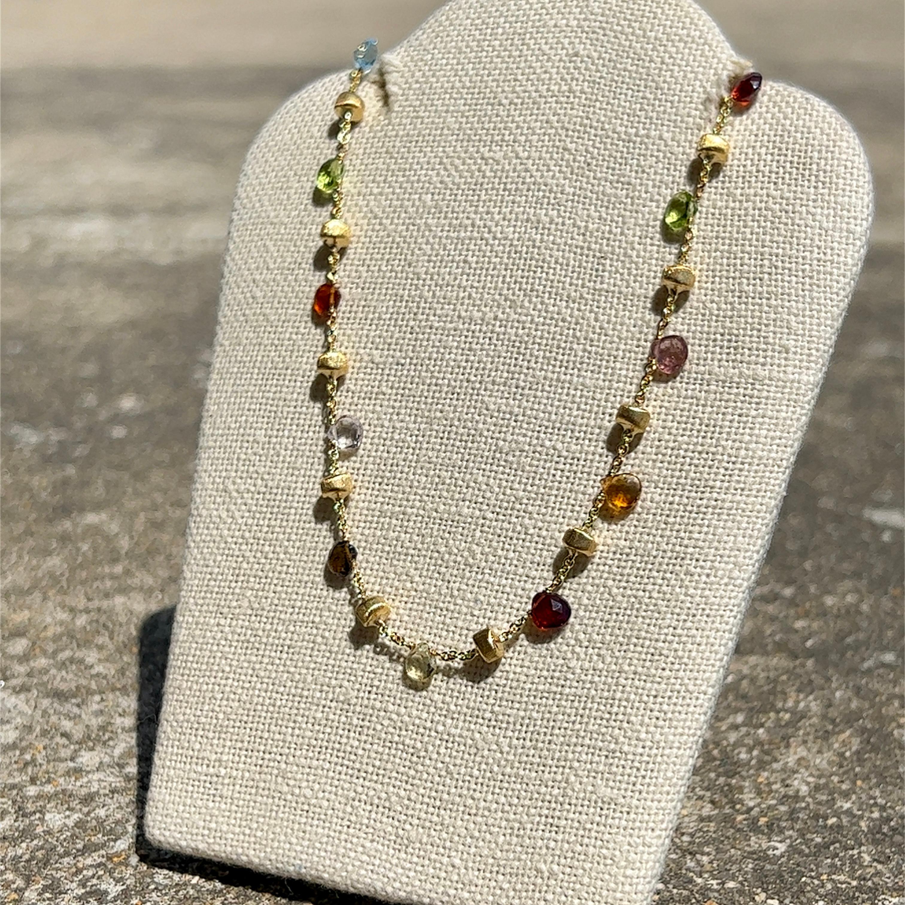 Marco Bicego Mixed Gemstone Paradise Necklace in 18 Karat Gold  In Good Condition In Towson, MD