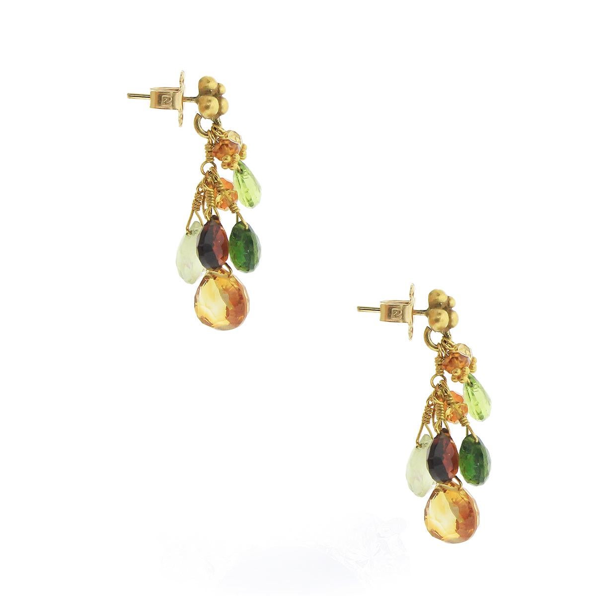 Round Cut 18kt Yellow Gold Multicolored Stone Earrings For Sale