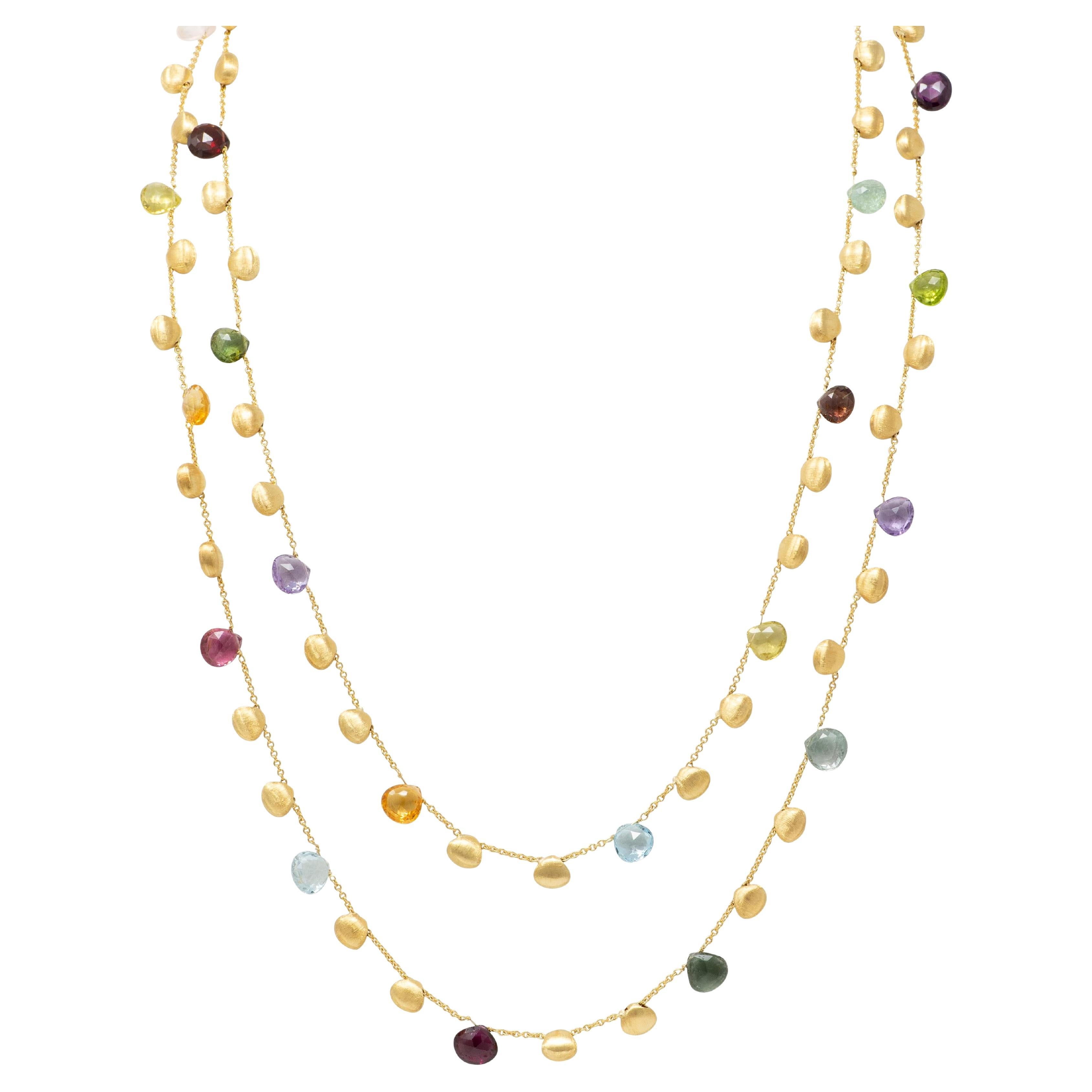 Marco Bicego Multi-Gem 18 Karat Yellow Gold Paradise Station Necklace