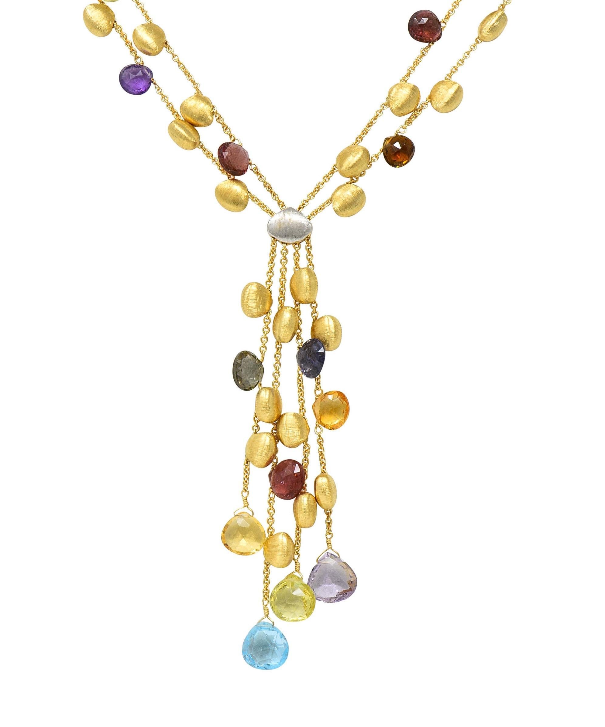Marco Bicego Multi-Gem Diamond 18 Karat Two-Tone Gold Paradise Lariat Necklace 8