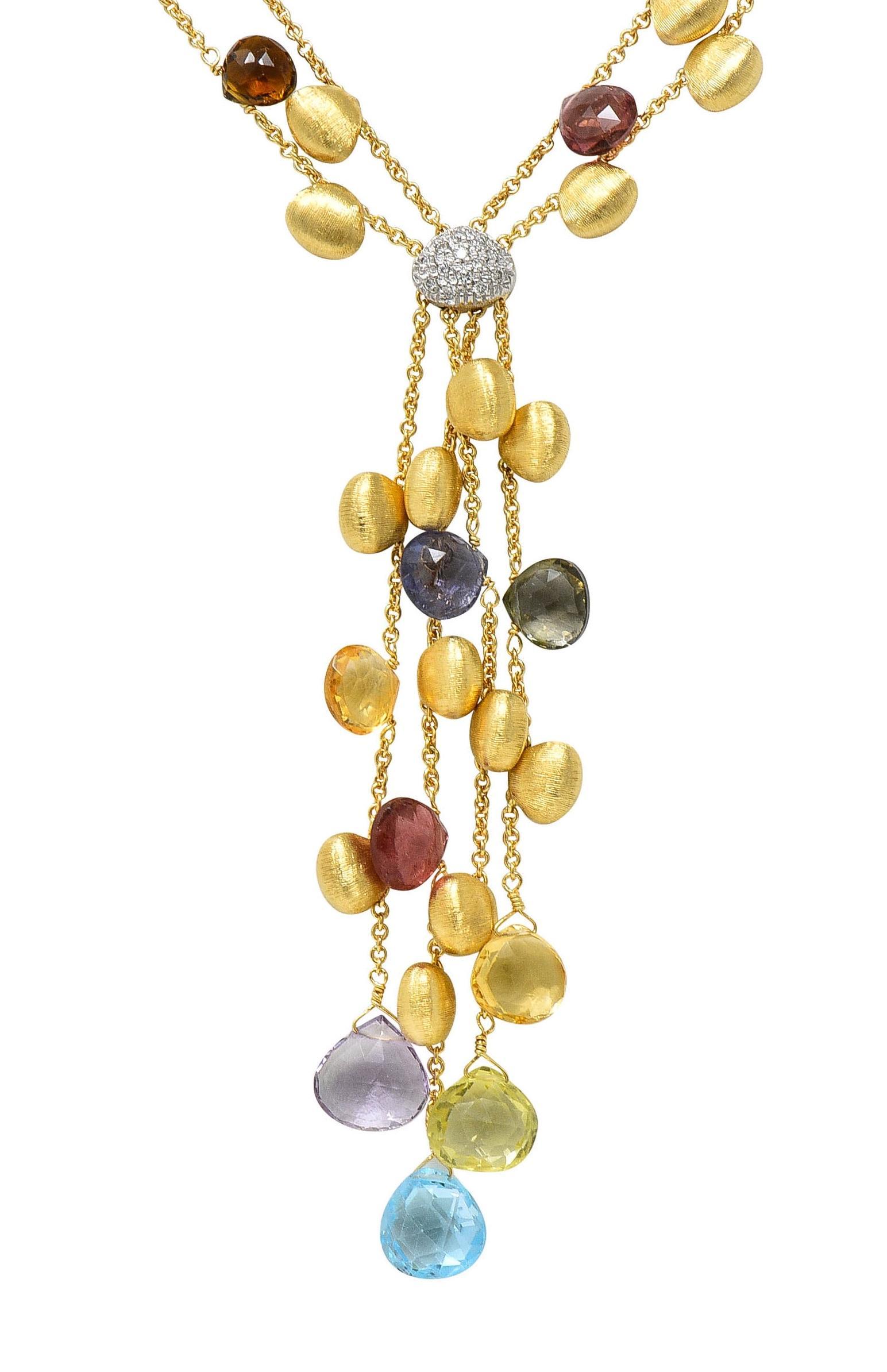 Marco Bicego Multi-Gem Diamond 18 Karat Two-Tone Gold Paradise Lariat Necklace 9