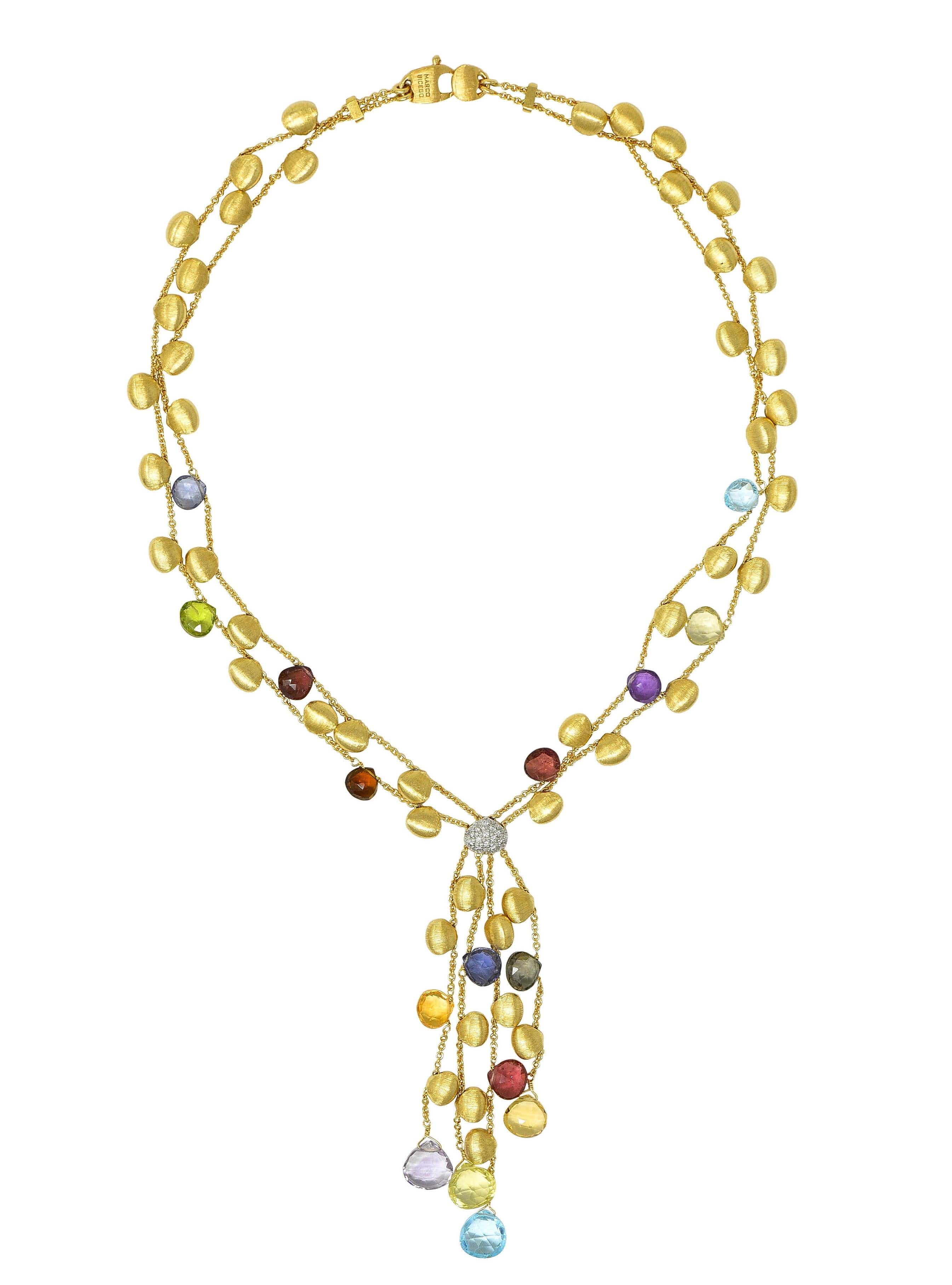 Briolette Cut Marco Bicego Multi-Gem Diamond 18 Karat Two-Tone Gold Paradise Lariat Necklace